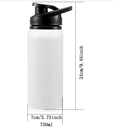 White aluminium sports water bottle for cycling and outdoor activities in 600ml or 750ml capacity options
