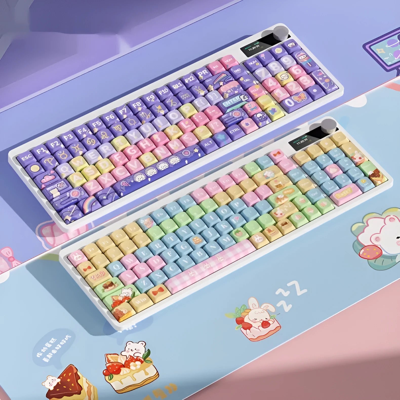 Black Iron Cow mechanical keyboard with RGB backlight showing candy planet red axis colour option