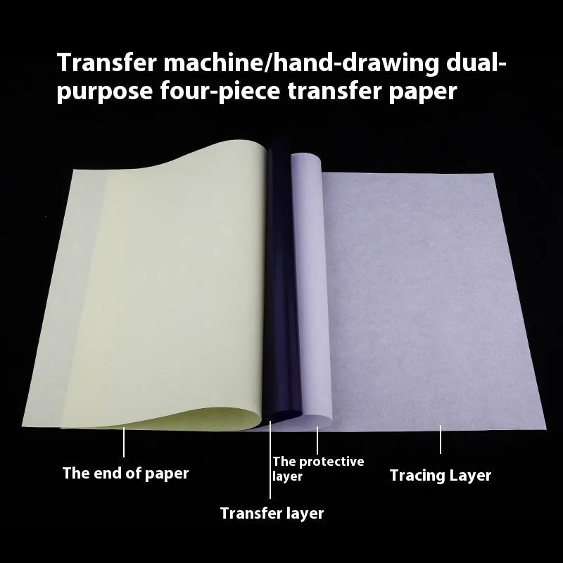 A4 tattoo transfer paper packs for use with transfer paste gel, showing hand-drawn line art.
