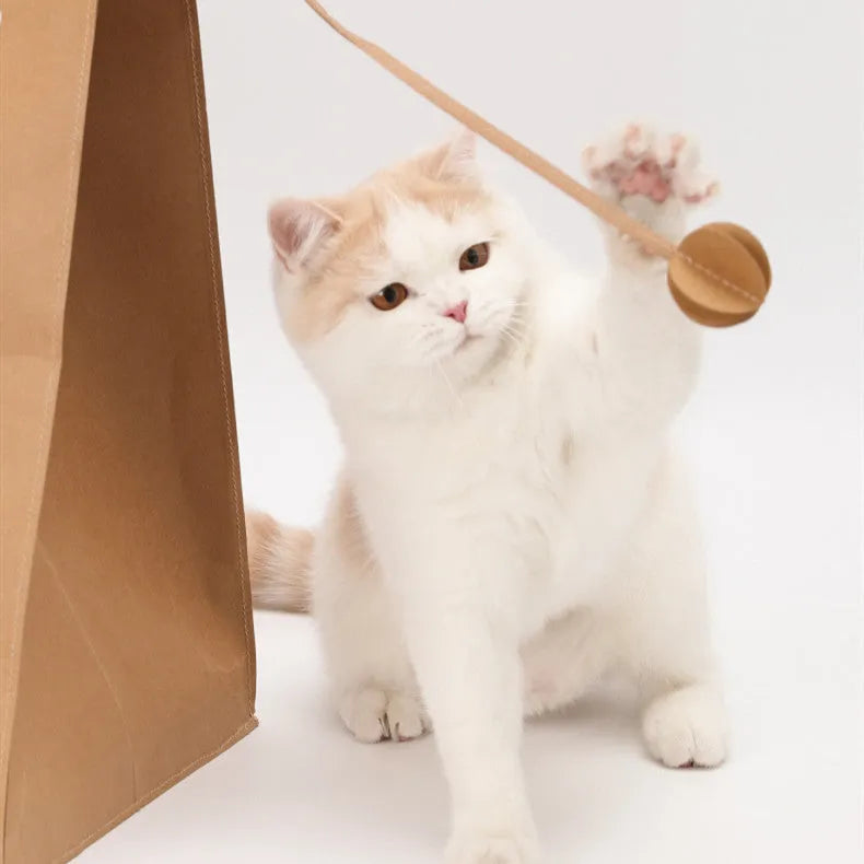 Brown washable kraft paper cat nest with integrated corrugated scratch board and litter, 40x30x53cm