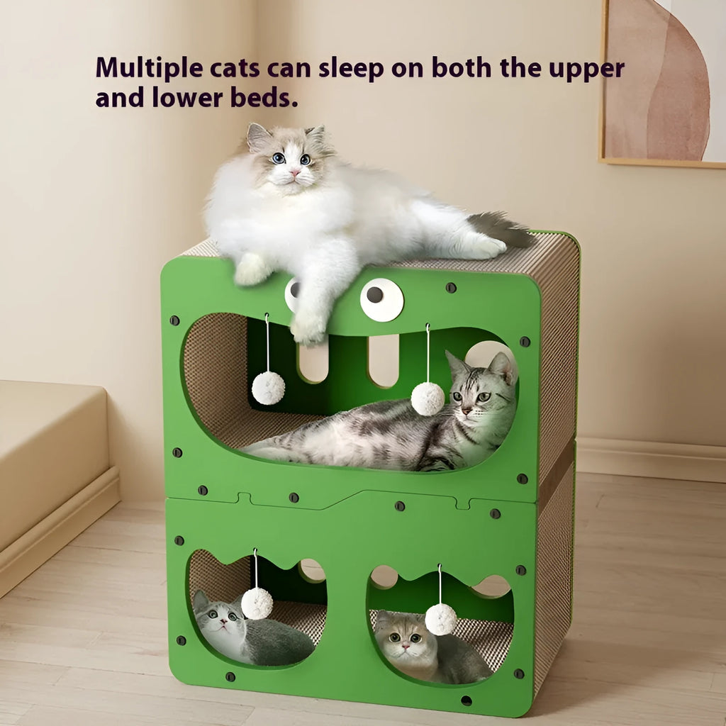Double layer cat scratching board nest with scratching surface and resting area in cute design