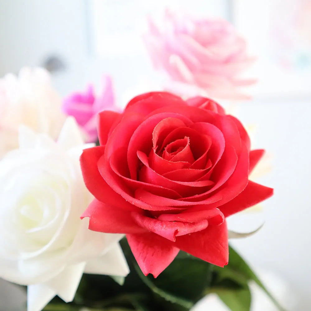 Touch Rose Moisturizing Hand Feeling artificial flower 42cm silk fabric red rose for wedding decoration