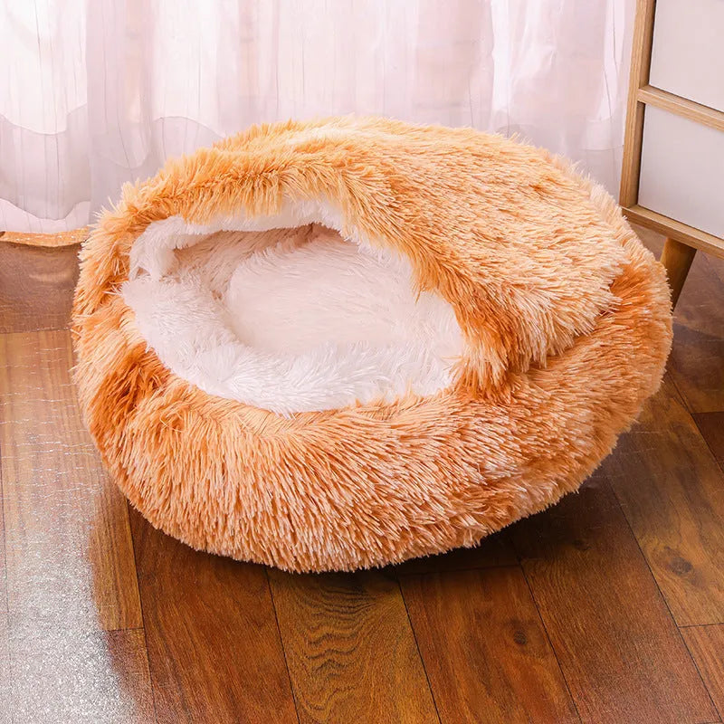 Waterproof semi-surrounded cloth dog kennel in champagne colour showing den-like structure