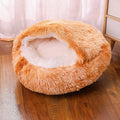 Waterproof semi-surrounded cloth dog kennel in champagne colour showing den-like structure