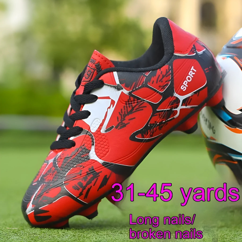 Low-top soccer shoes synthetic leather upper TPR sole natural rubber outsole front lace-up boys girls teens multi-surface