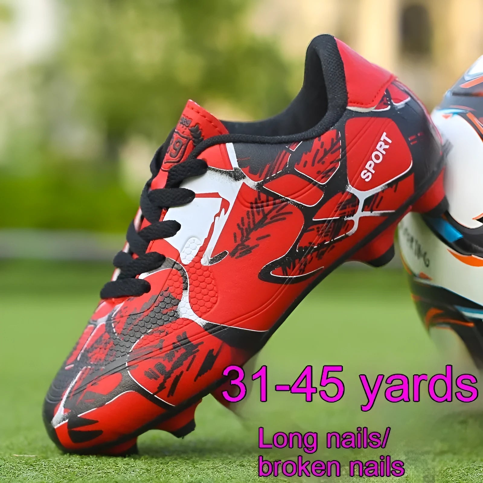 Low-top soccer shoes synthetic leather upper TPR sole natural rubber outsole front lace-up boys girls teens multi-surface