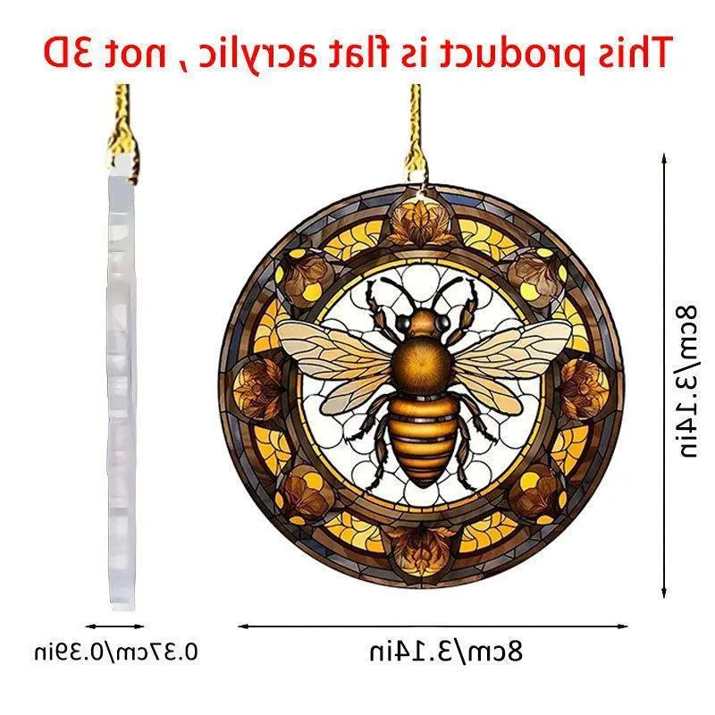 Bee round acrylic pendant with cartoon design, Bee Disc colour, for backpack or car decoration