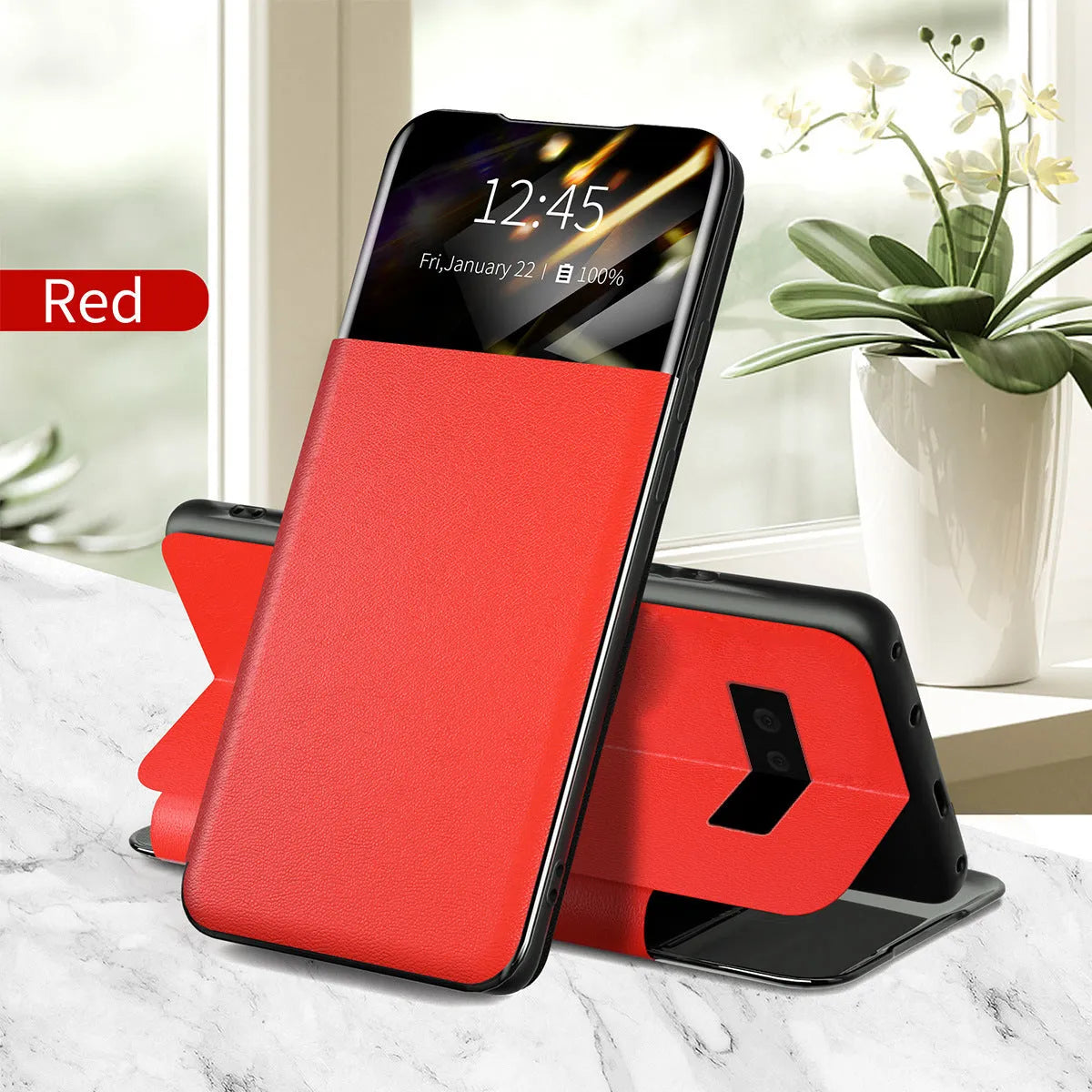 Card flip PU leather protective case for Google Pixel 6 in black, with card slot visible