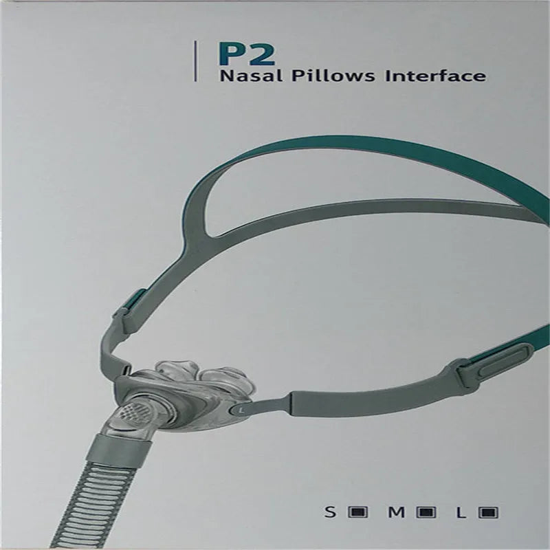 Ventilator nasal pillow mask with silicone cushion and thickened silicone headband on a plastic frame, boxed set