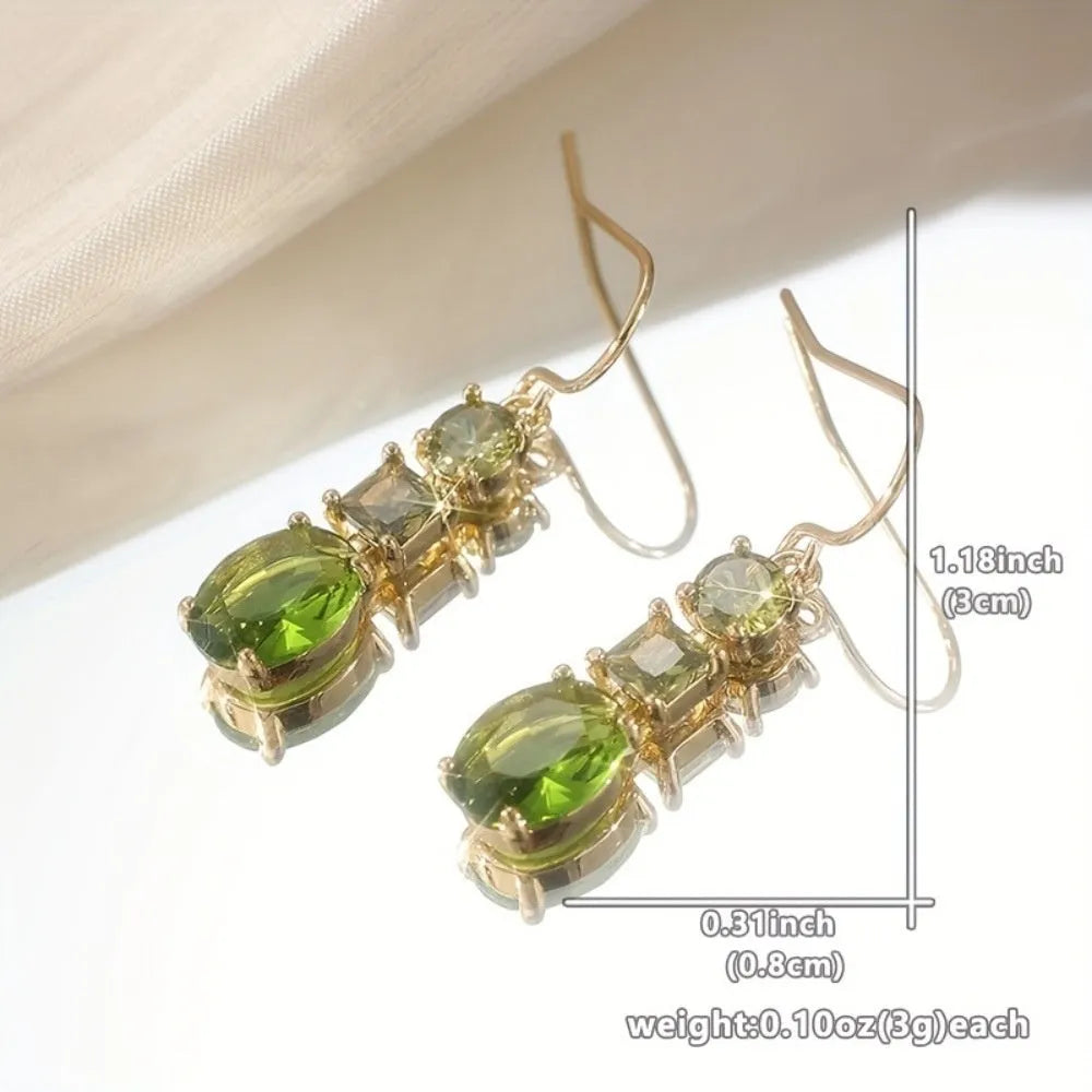 Green geometric copper drop earrings with quadrilateral design for bohemian retro style