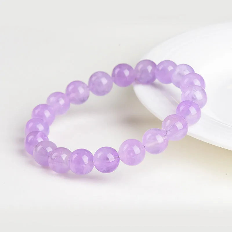 Lavender amethyst round bead bracelet with water ripple pattern geometric design