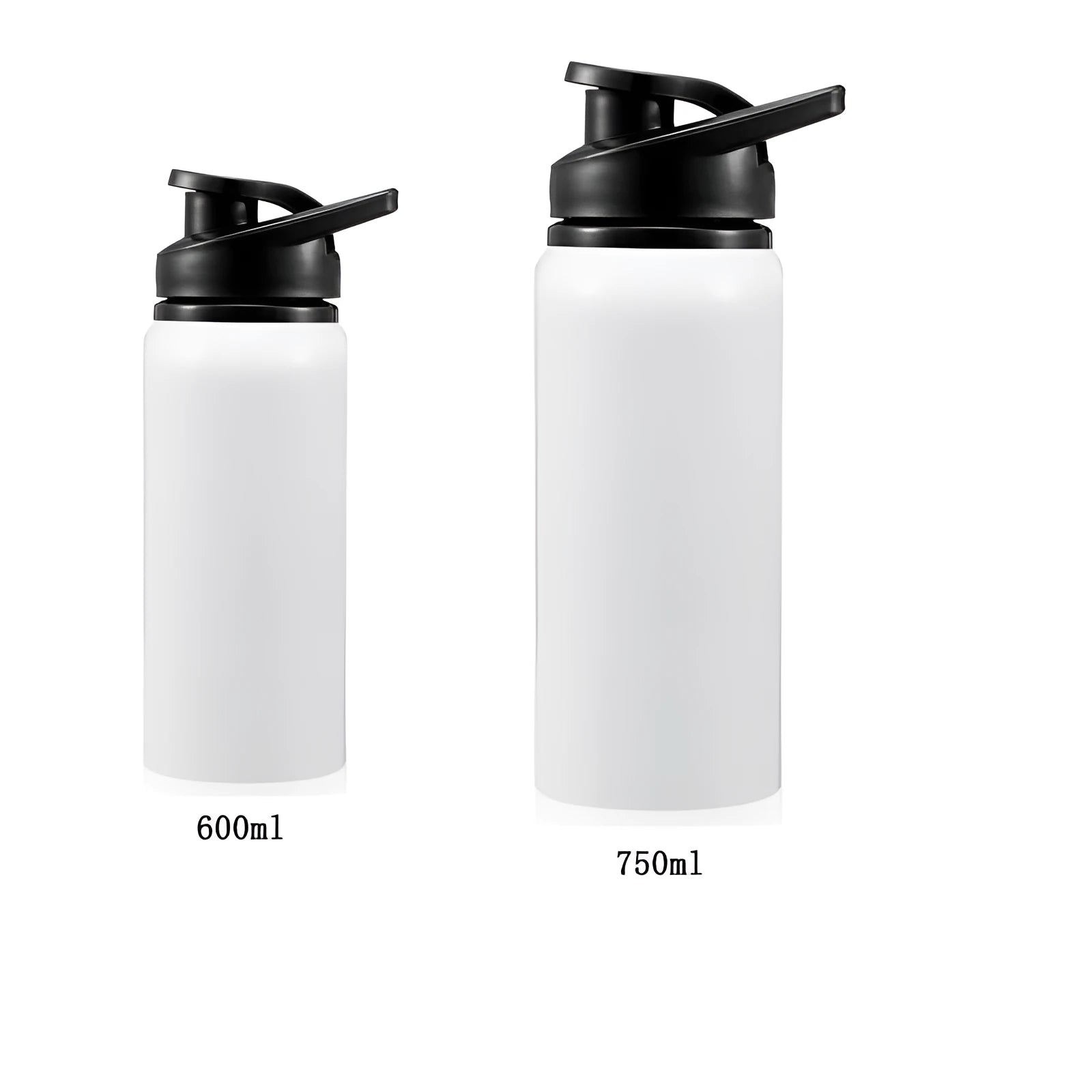 White aluminium sports water bottle for cycling and outdoor activities in 600ml or 750ml capacity options