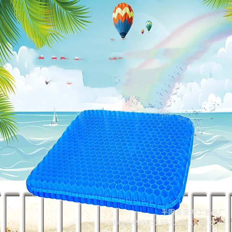 Solid colour gel seat cushion with honeycomb cooling design showing double thick construction