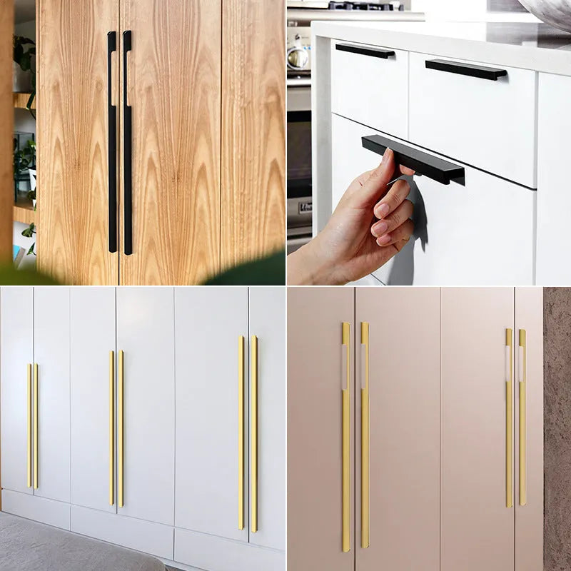Gold aluminium alloy single-hole cabinet handle with T-shape design.