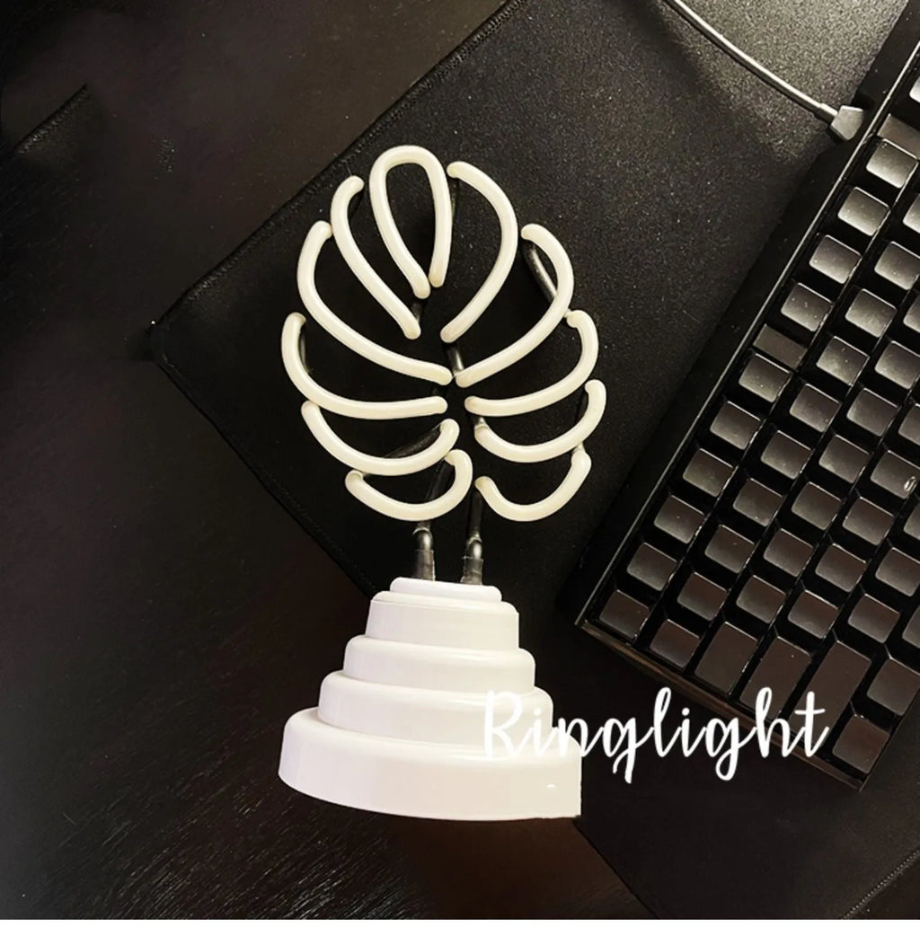 Handmade bamboo shaped desktop lamp with USB cable in white and green