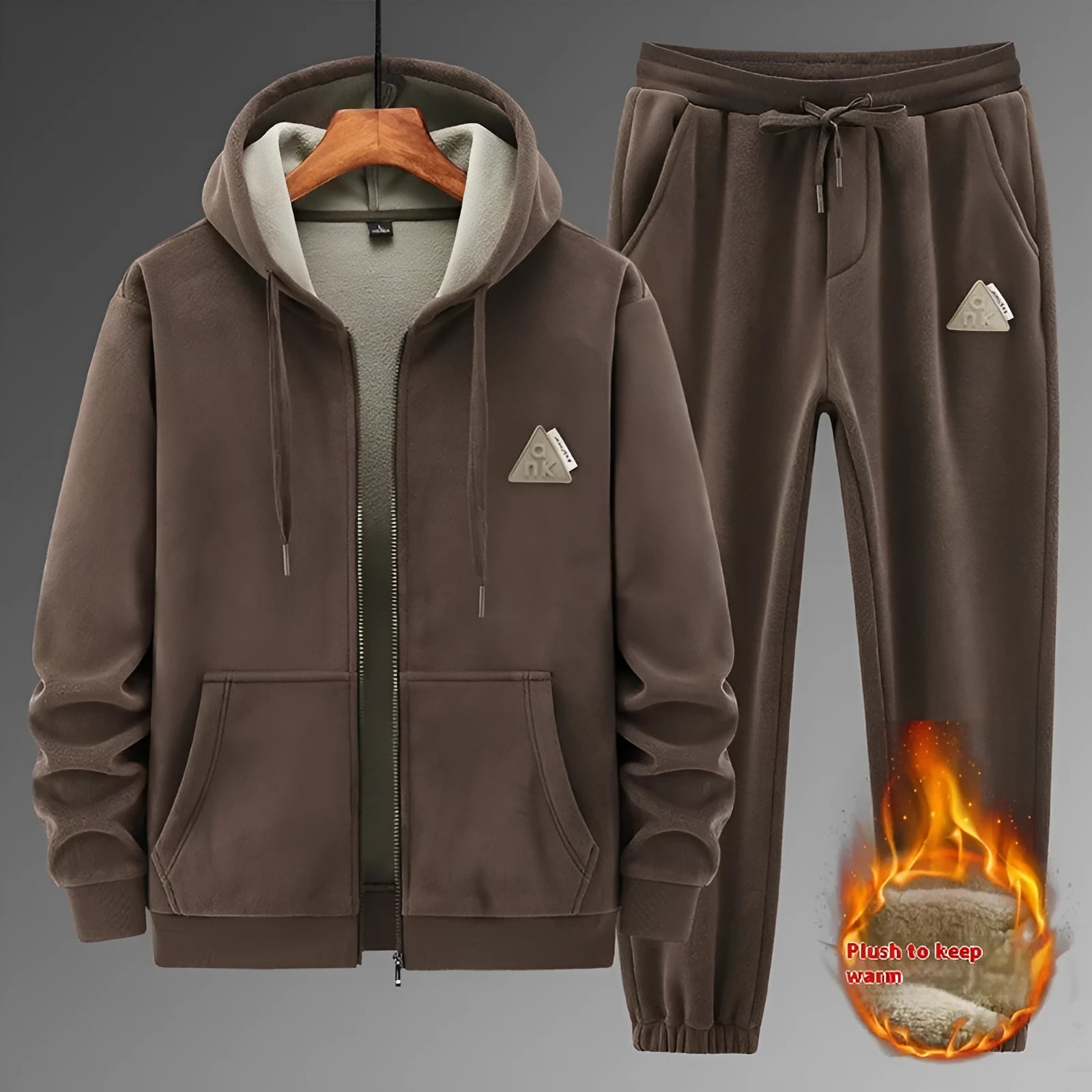 Mens grey cashmere hooded sweater and matching trousers casual sports suit set
