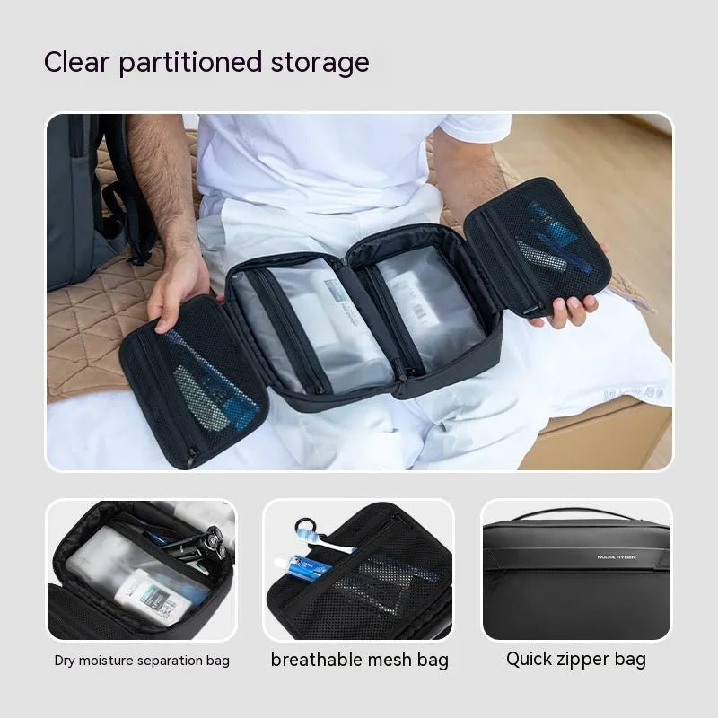 Multi-layer wet dry separation toiletry bag in Oxford cloth with below 20L capacity