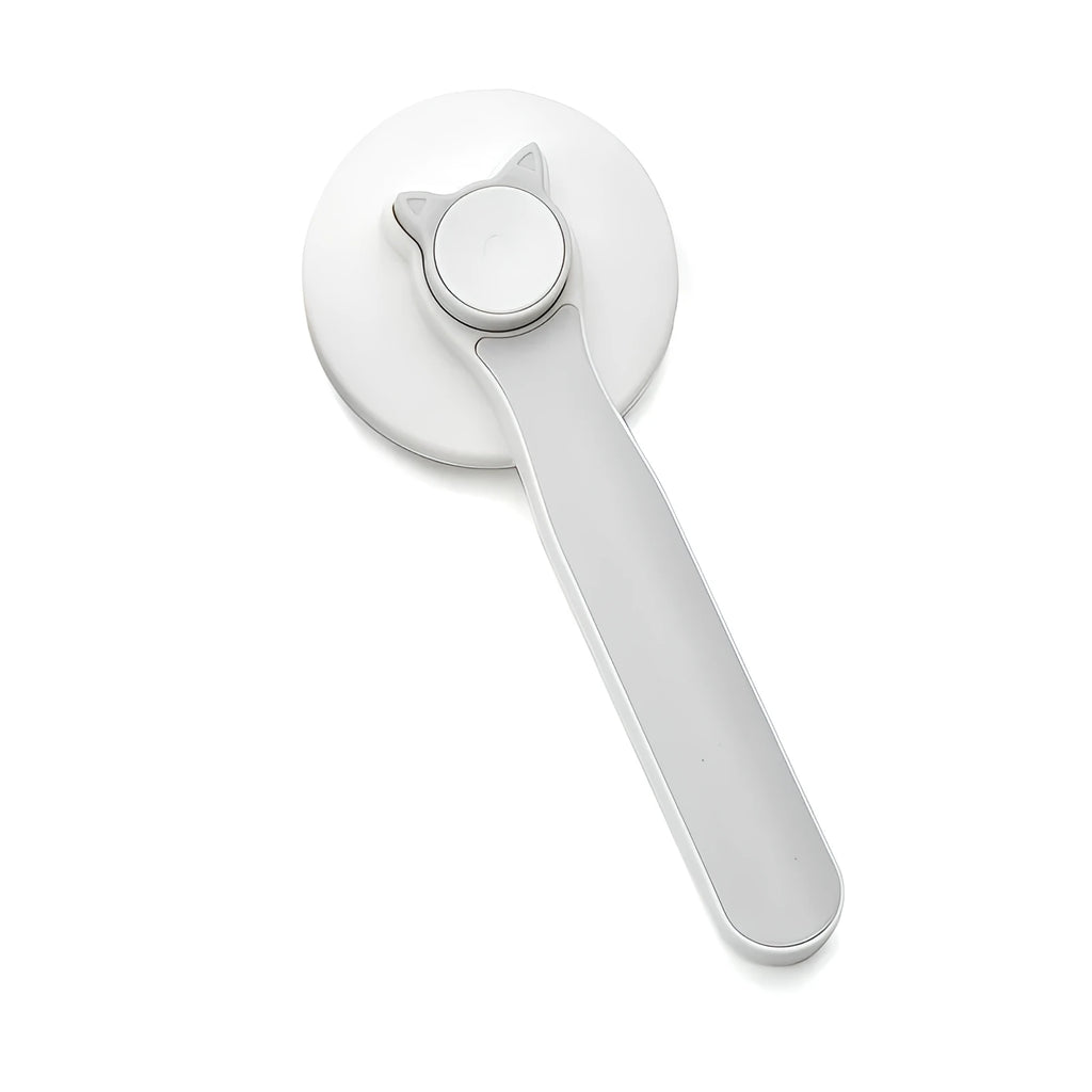 Self-cleaning slicker brush for pet grooming with blue handle and stainless steel pins