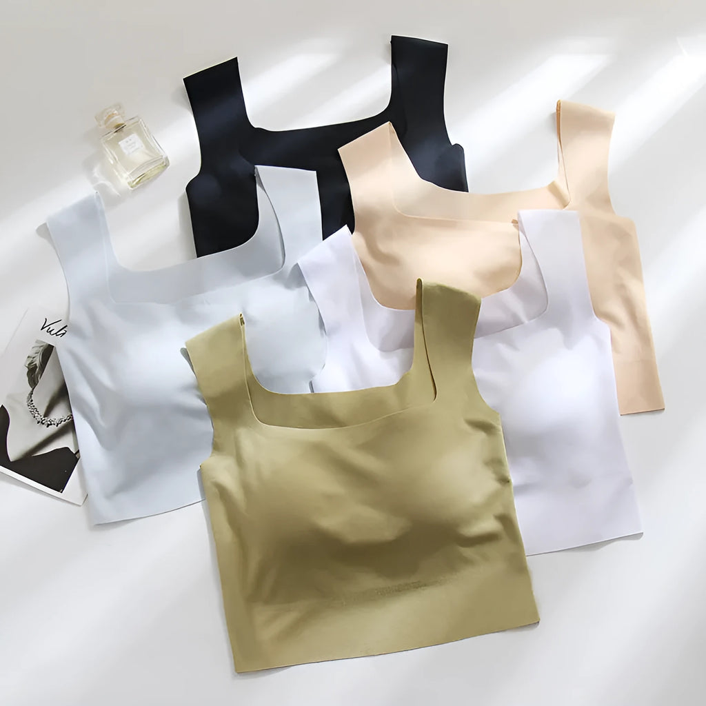 Women's non-marking sling vest with chest pad in seamless nylon construction