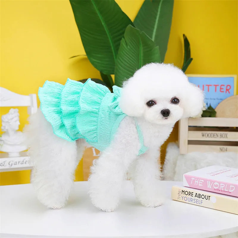 Pet dog princess dress in candy layered skirt rose red polyester for small dogs