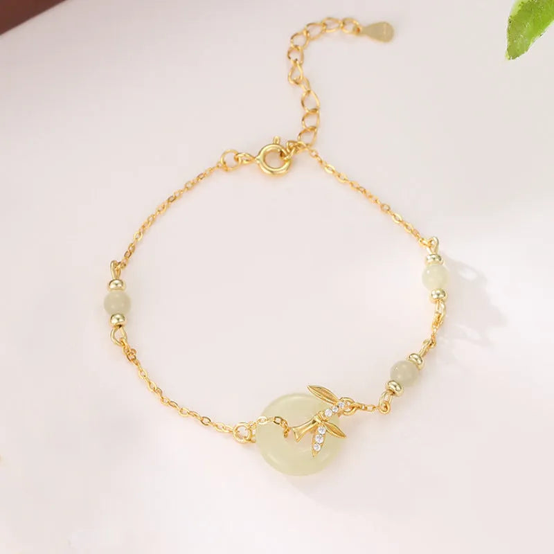 Women's 925 silver Hetian jade safety buckle bracelet antique-style gold colour