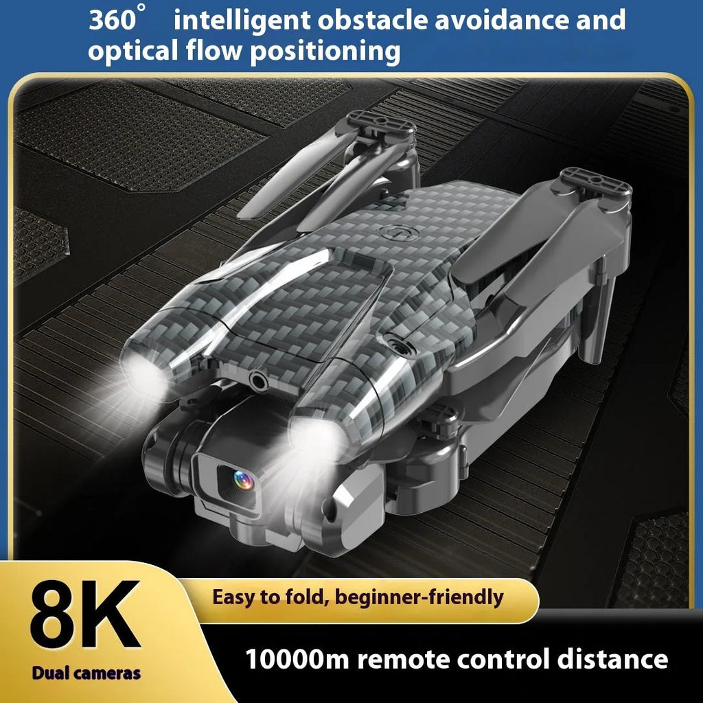 Black S138 carbon fibre folding drone with dual cameras for obstacle avoidance aerial photography