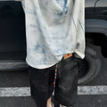 Korean style loose fit t-shirt with tie-dye print and washed aging effect on polyester fabric