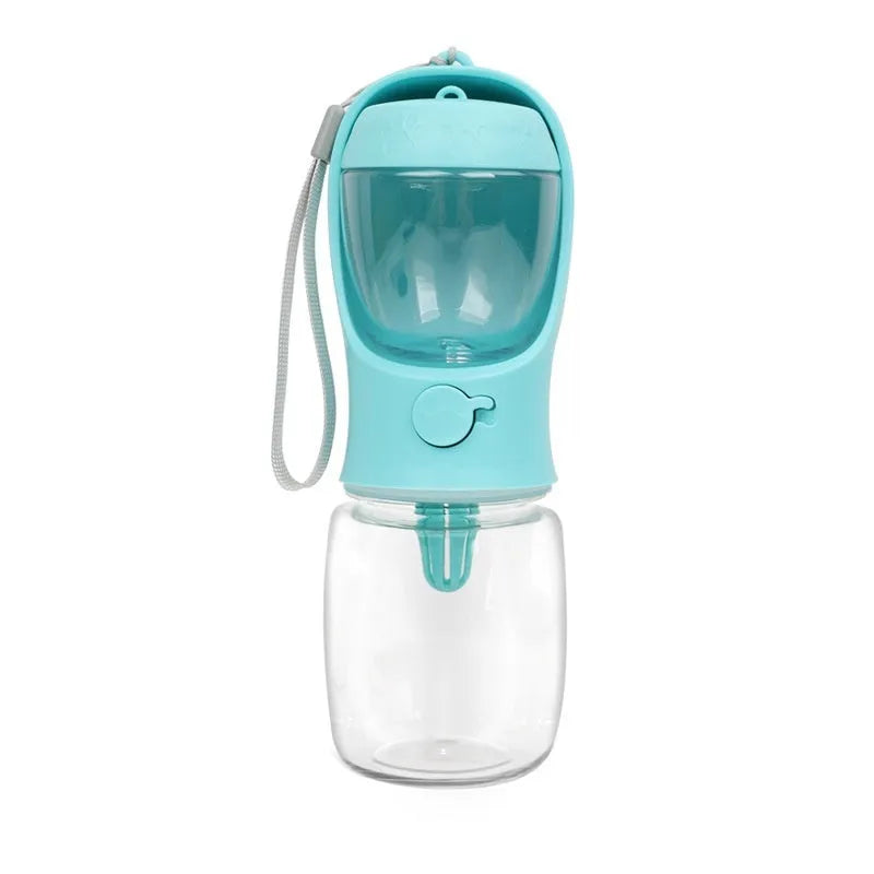 Portable two-in-one dog drinking cup with removable food bowl in blue colour