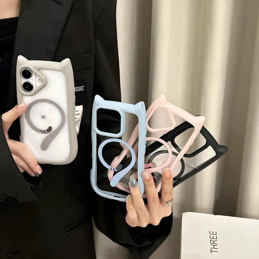 Transparent acrylic TPU phone case for iPhone 17 series showing two-in-one design