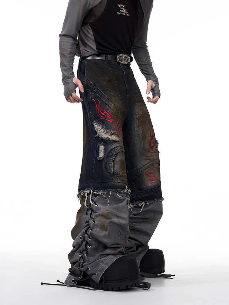 Men's wide-leg jeans with detachable trouser legs in retro style