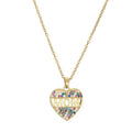 Copper peach heart MOM pendant necklace with micro inlay, gold colour, adjustable chain 21-50cm