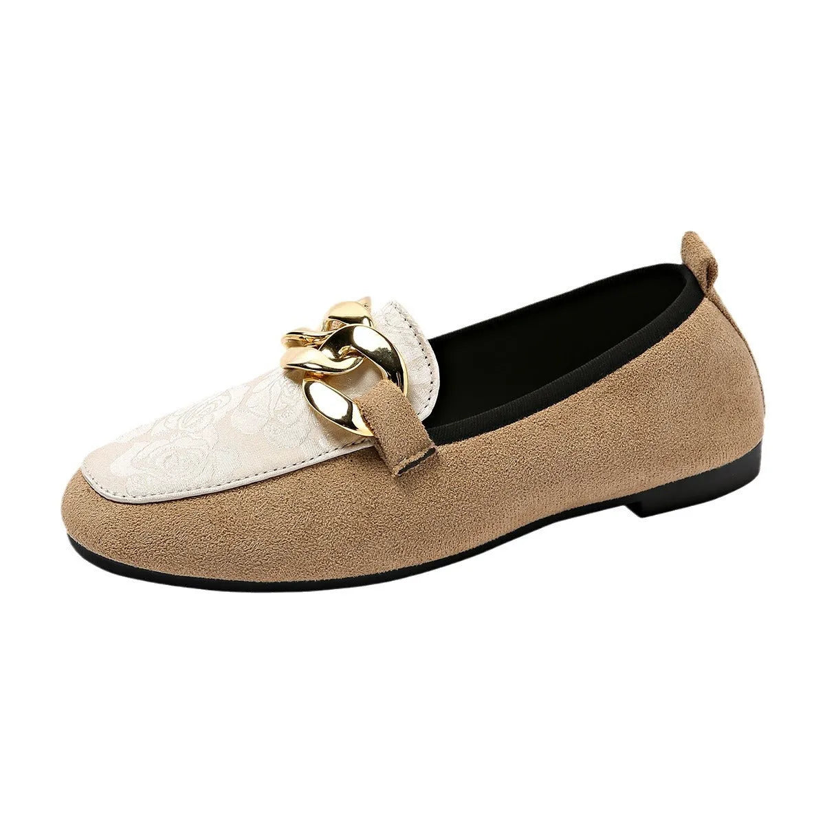 Women's metal flat lazy doug shoes in black, beige, and pink, PU and rubber, wear-resistant, sizes 36 to 42