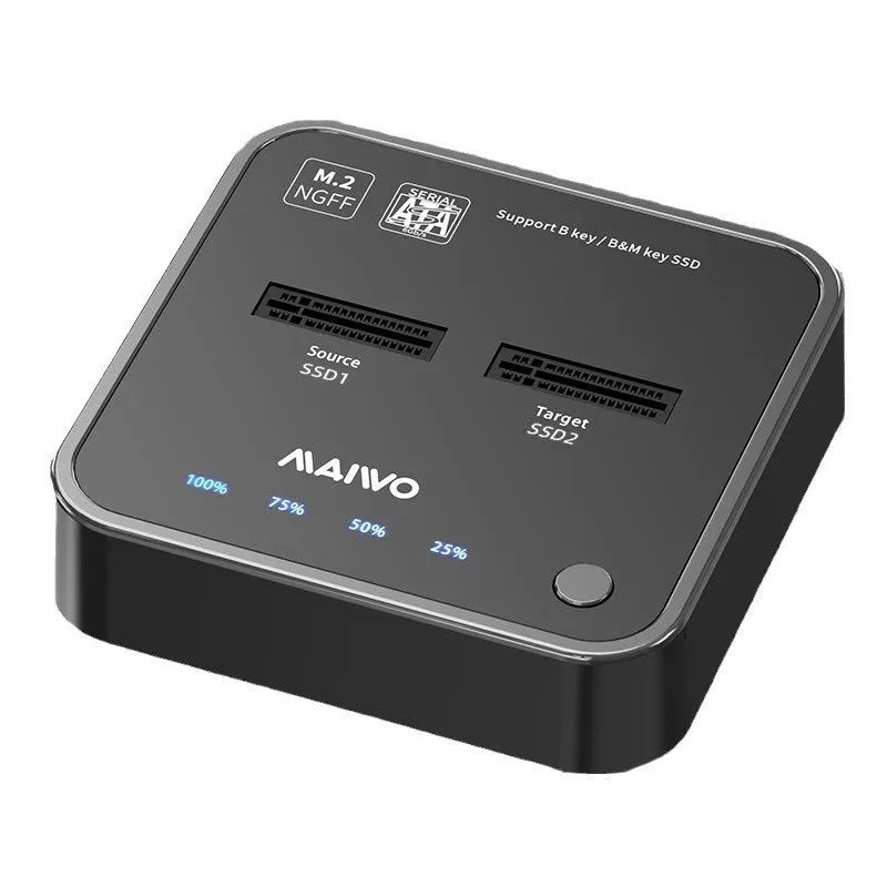 MAIWO K3016 M.2 SSD docking station for SATA and NVMe drives with data cables and power adapter.