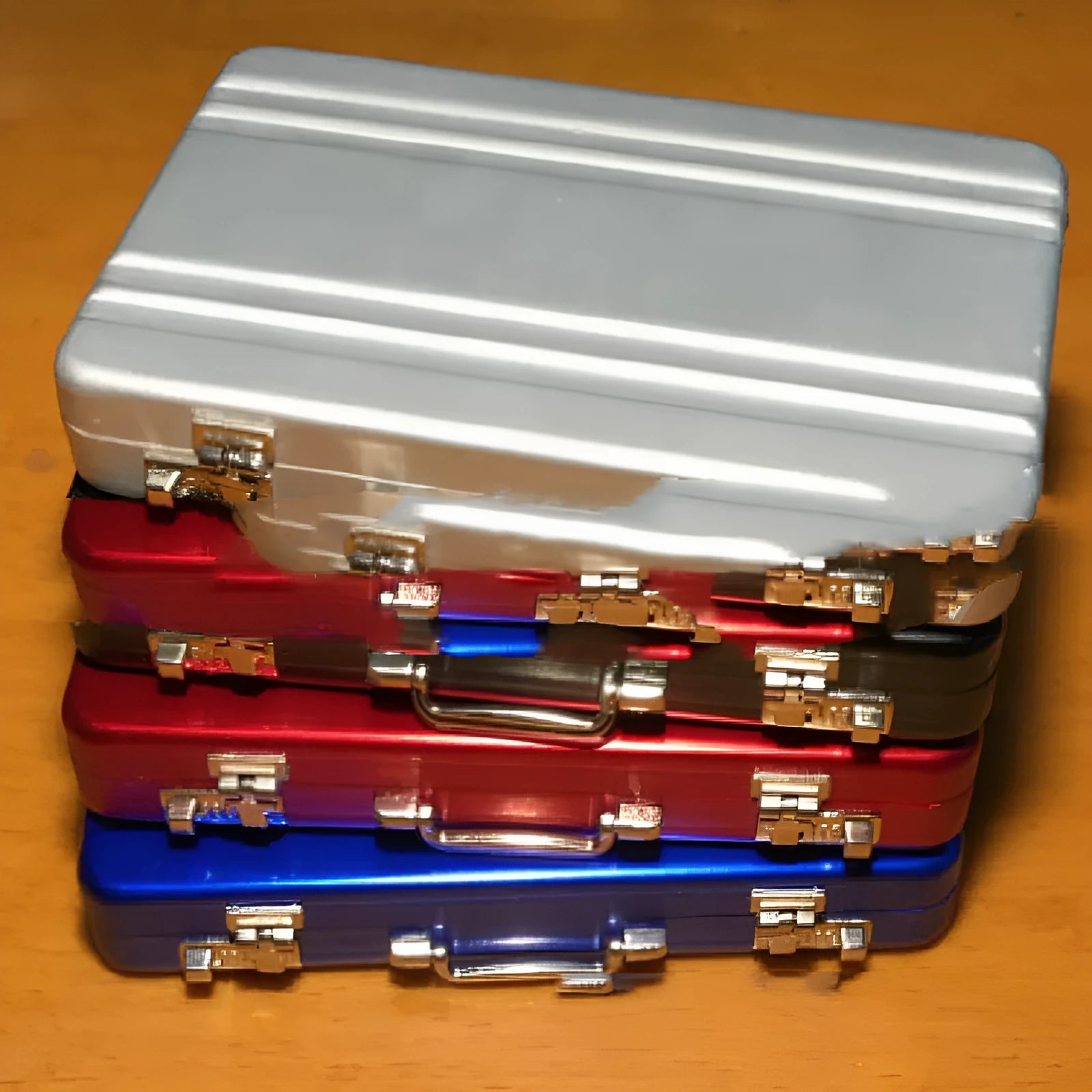 Aluminium alloy card holder in choice of colours showing compact 100x65mm size