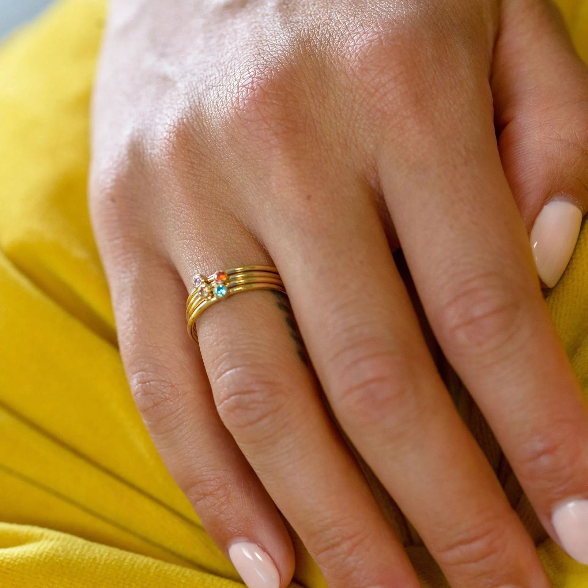 December birthstone engraved titanium steel ring with electroplated finish in geometry shape.