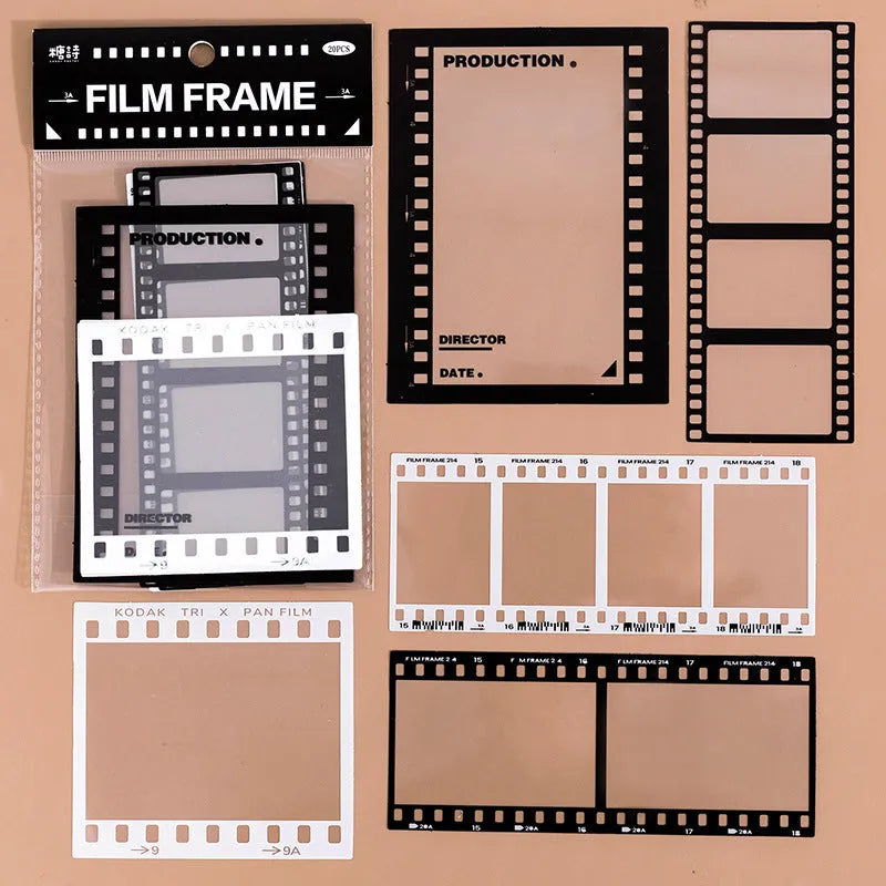 Pack of 15 transparent retro frame decorative sticker sheets for journals and scrapbooks.