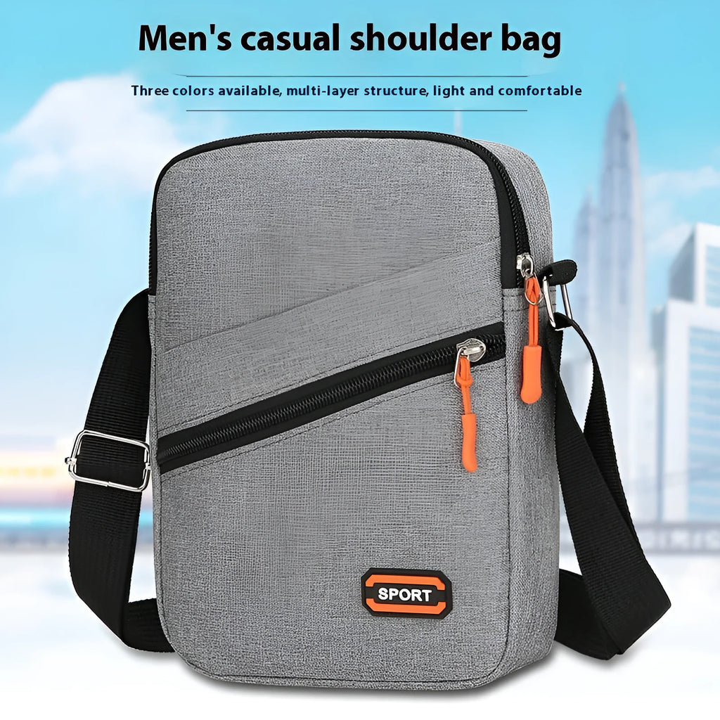 Oxford cloth crossbody shoulder bag in silver grey with contrast colour details and urban simplicity styling