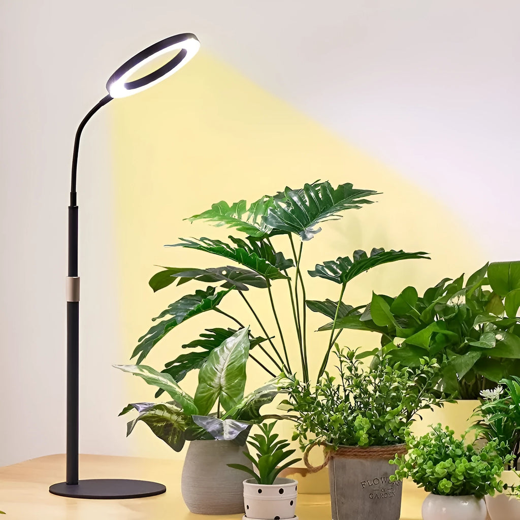 6-inch Angel Ring LED floor plant grow light with retractable aluminium stand extended to full height