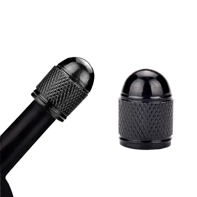Aluminium alloy mountain bike tyre valve cap in black, blue, gold, red, and silver colour options.