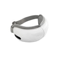 White rechargeable eye massager with airbag compression and heat therapy shown front view.