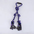 Blue and yellow cotton rope dog toy with reinforced centre connector for large breed chewing