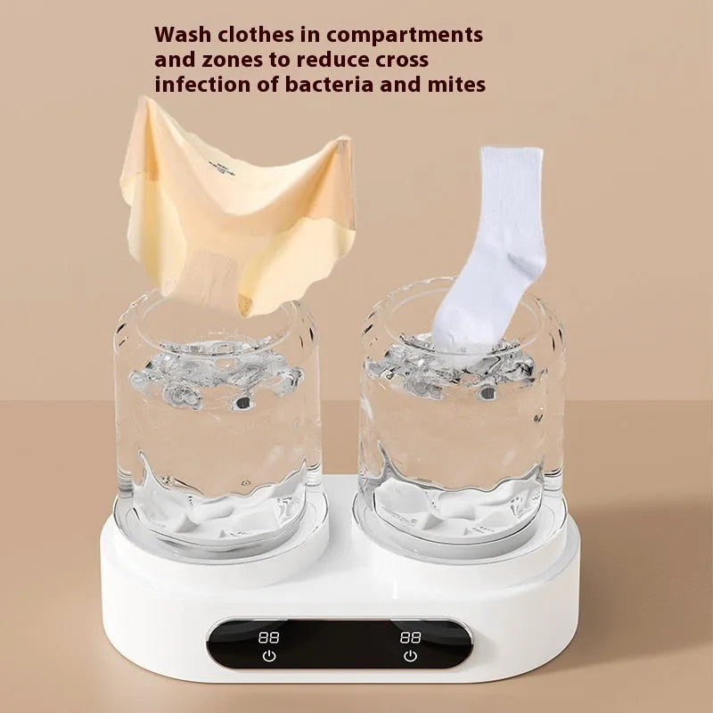 White double bucket USB mini underwear washing machine with mechanical controls