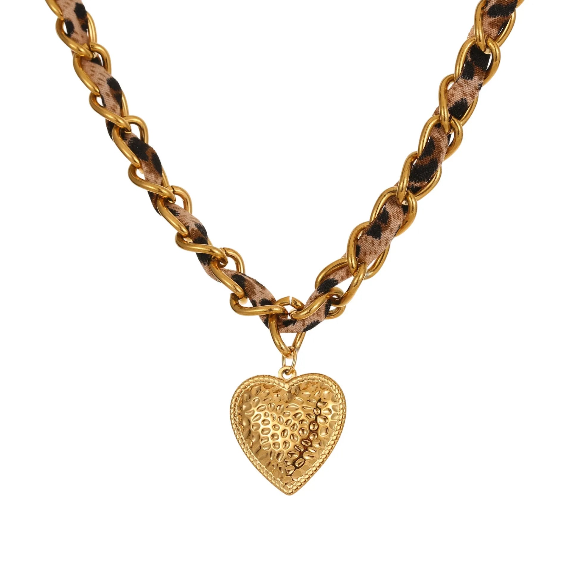 Stainless steel necklace with a geometric leopard love pendant on an adjustable 41-50cm chain.