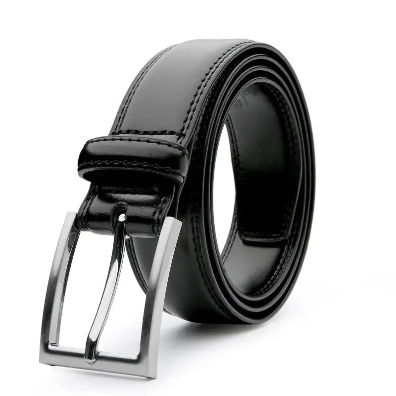 Men's brown genuine leather casual belt with an alloy buckle, showing the wild 95 grain texture.