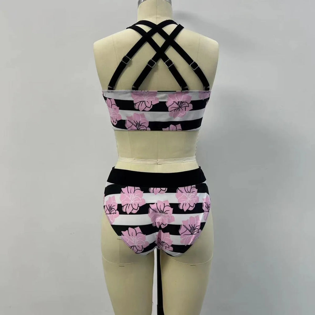 Women's black belly-covered slimming split bikini for swimming and water sports, sizes S to 2XL