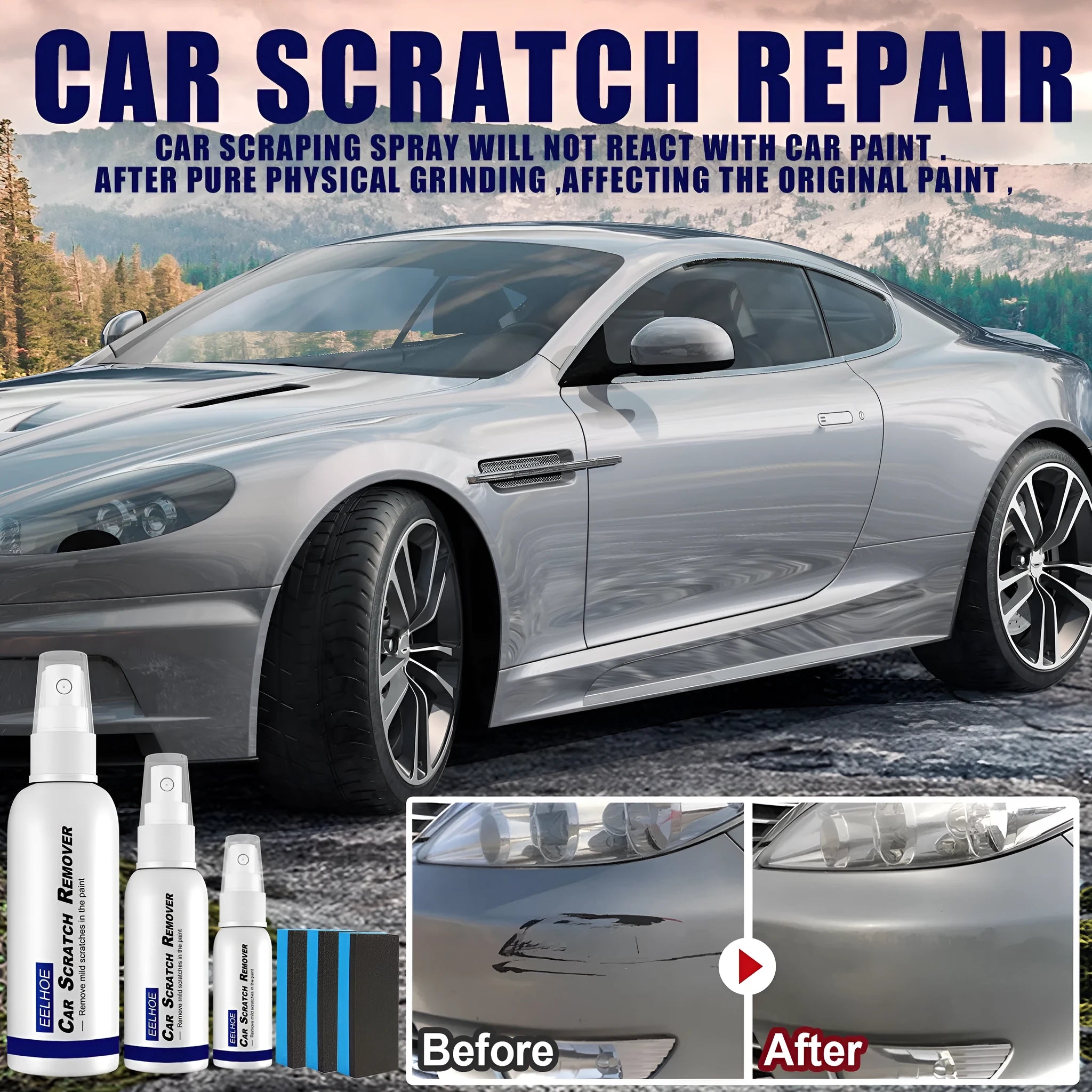 Car scratch repair spray bottle for paint surface scratch removal and glaze coating renovation.