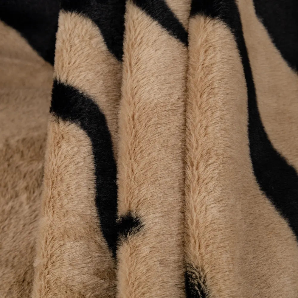 Zebra pattern flannel sofa cover with non-slip backing in caramel colour