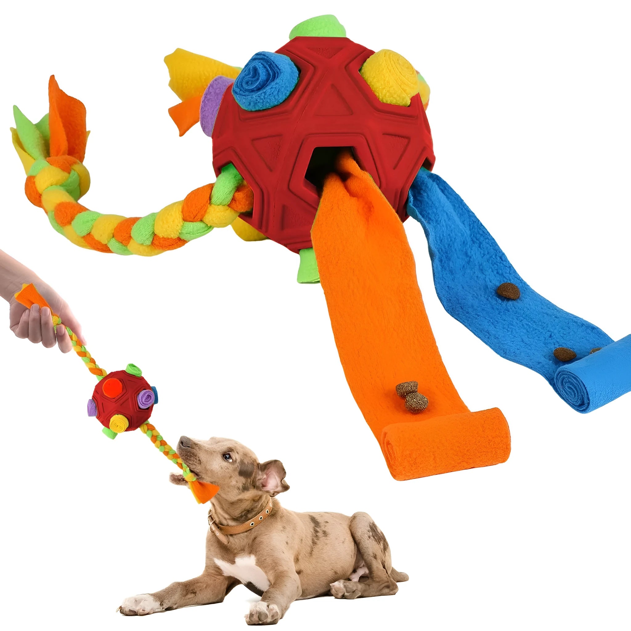 Pet sniffing ball dog puzzle IQ training treat dispenser in multiple colours with bite-resistant construction