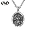 St Christopher titanium steel pendant necklace with 60cm chain, steel colour, geometric Angel motif