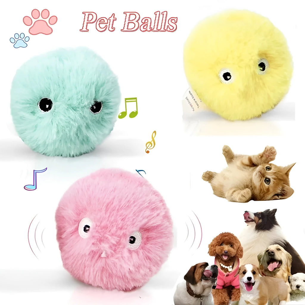 Interactive cat toy ball in blue, pink, or yellow colours with 55mm diameter and smart trigger for animal sounds